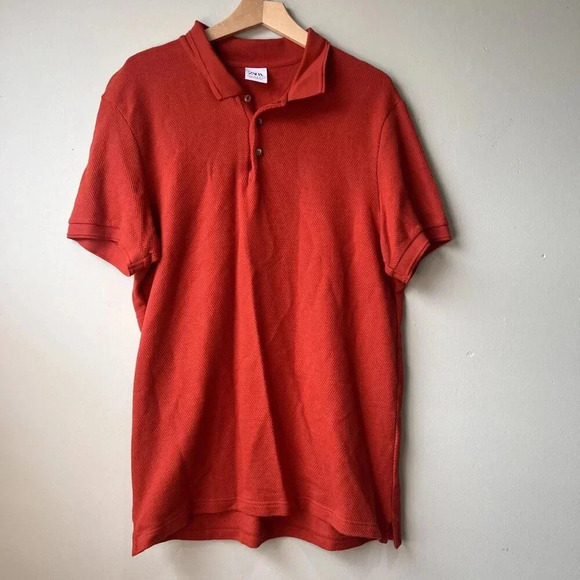 Zara Mens Red Polo Shirt XL Cotton Blend‎ Made In Portugal - Picture 1 of 3